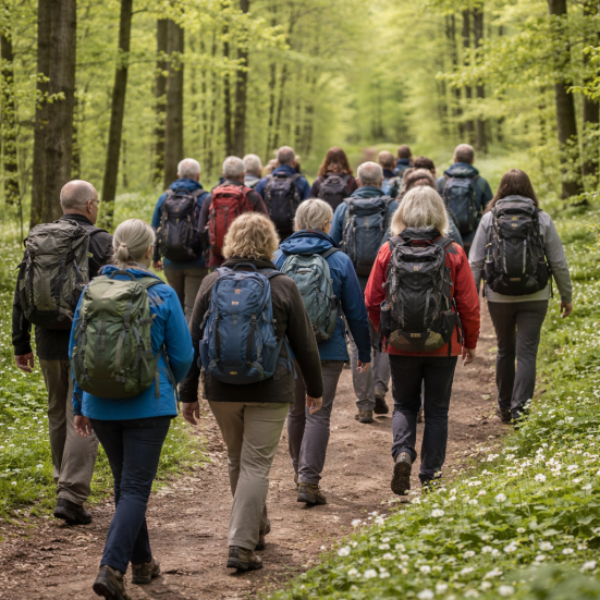 Foto af gruppe af mennesker på tur i skoven