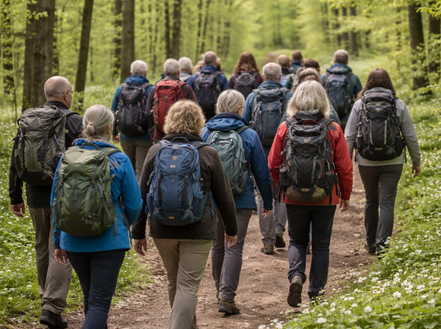 Foto af gruppe af mennesker på tur i skoven